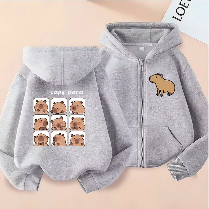 ⭐ Kinder Capybara Hoodie | Lustiger Zip Up Reißverschluss | Manga Sweatshirt Jungen Mädchen