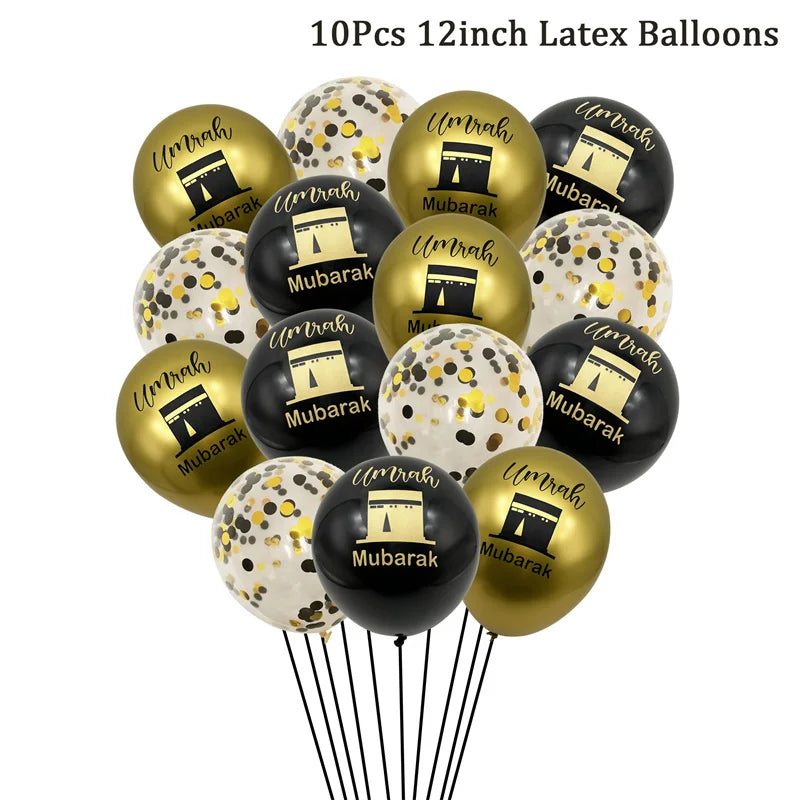 ⭐ 10x Umrah Mubarak Luftballons | Schwarz Gold Deko Set | Latexballons Islamische Party