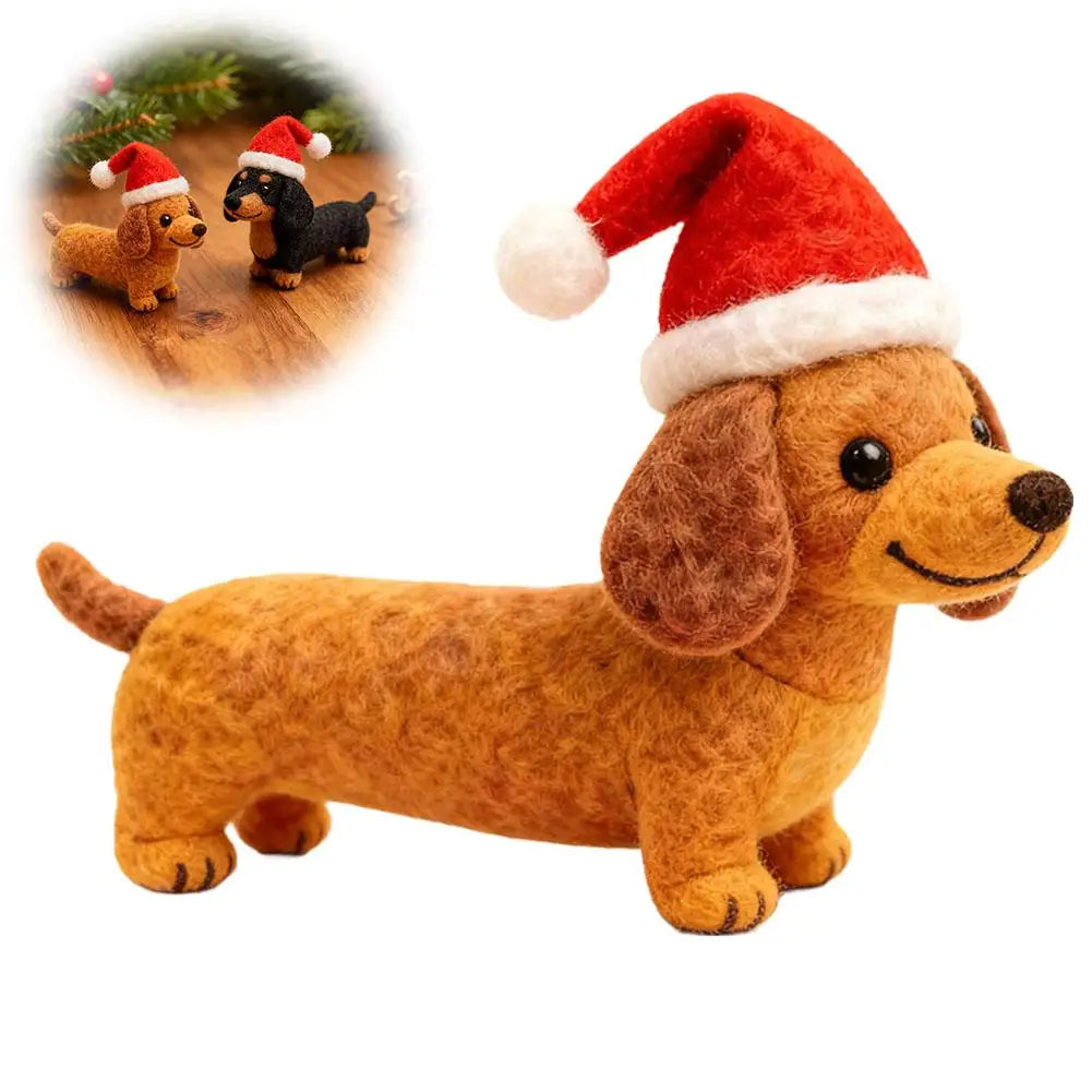 ⭐ Filz Dackel Weihnachtsdeko | Handgefertigter Anhänger 10cm | Santa Mütze | Hundeliebhaber
