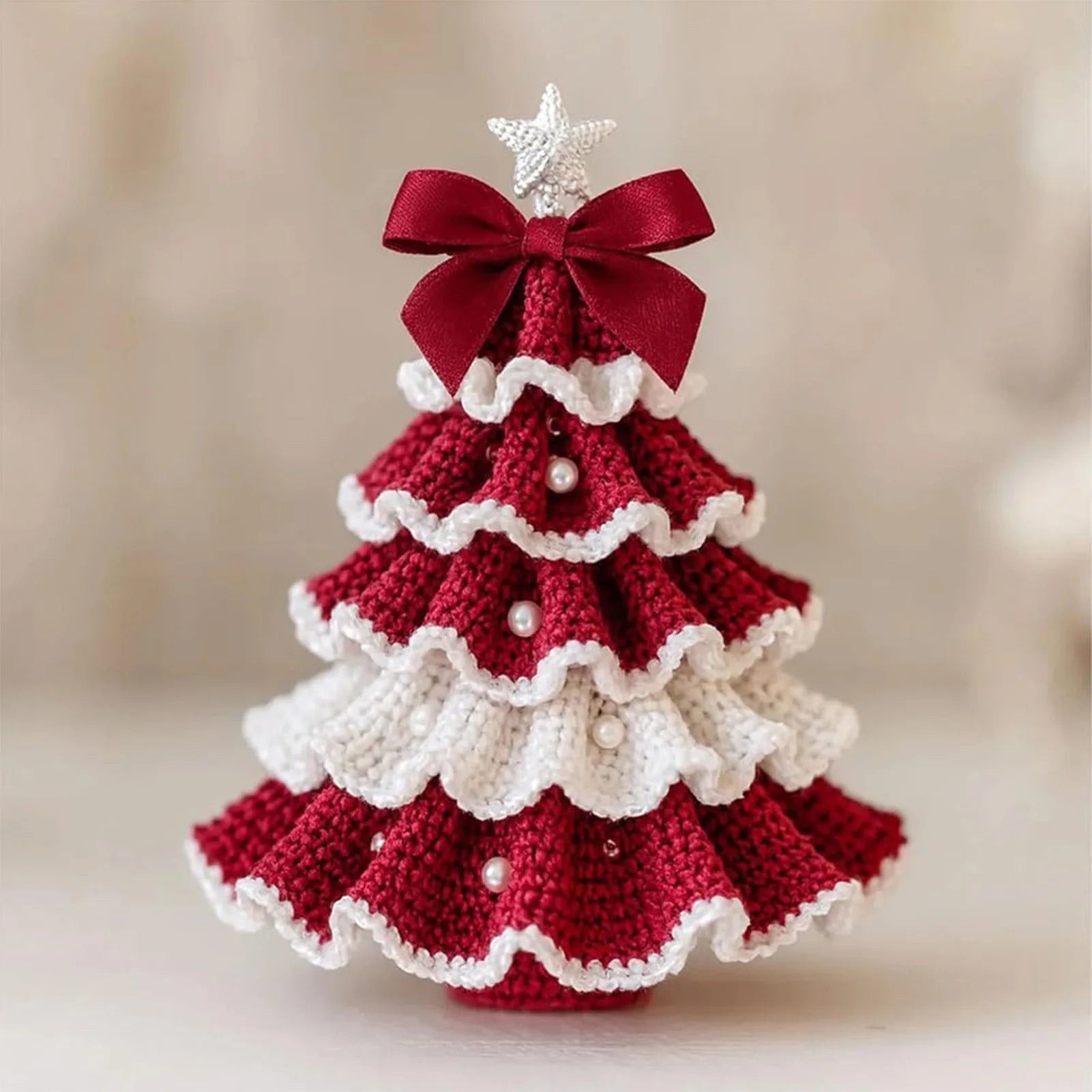 ⭐ DIY Häkelset Weihnachtsbaum | 20cm Tannenbaum mit Perlen & Schleife | Anfänger Kit