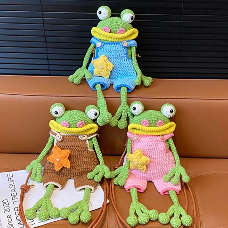 ⭐Frosch Handytasche Big Mouth | Wurstlippen & Lederriemen | Ugly Cute Strick Tasche