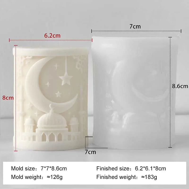 DIY Eid Mubarak Ramadan Star Moon Series Silicone Mold Handmade Aroma Cylinder Candle Molds Islam Muslim Building Ramadan Mould
