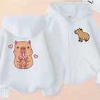 ⭐ Kinder Capybara Hoodie | Lustiger Zip Up Reißverschluss | Manga Sweatshirt Jungen Mädchen