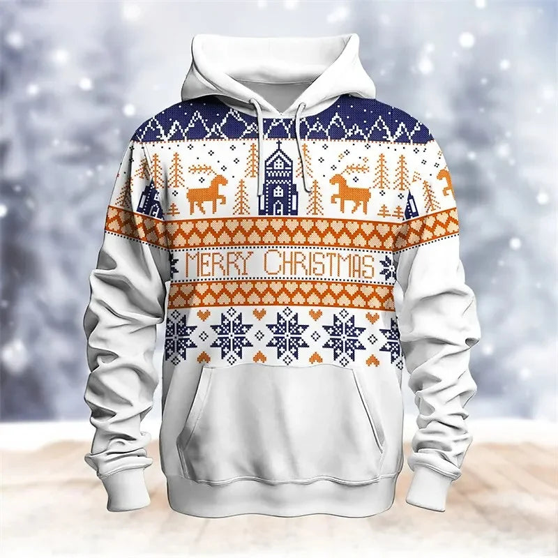 ⭐ 3D Weihnachts Hoodie Herren Damen Kinder | Schneemann & Elch Print | Partnerlook XS-6XL