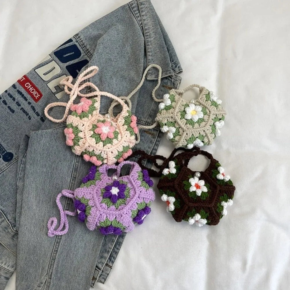⭐Handgehäkelte Blumen Umhängetasche | Stoffgarn Schultertasche | Süße Strick Armpit Bag