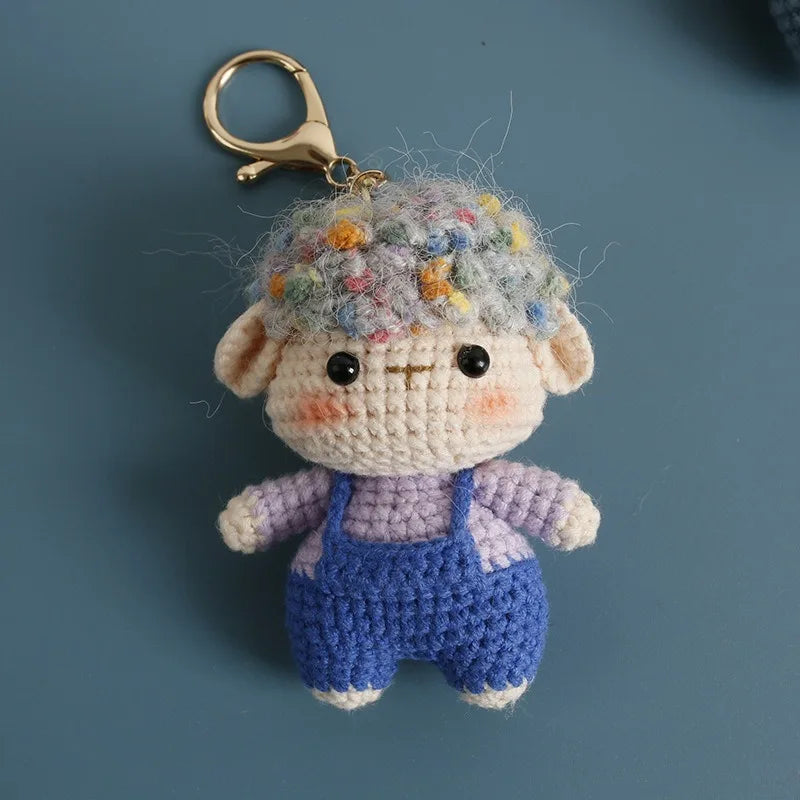 Cute Lamb doll Charm Keychains Cartoon Mini Hand Knitted Car Keyring Lovely Backpack Handbag Pendant Couple Keyholder