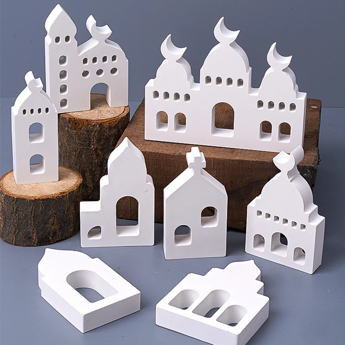3D Mosque Shape Silicone Mold Hollow House Plaster Ornaments Mould Ramadan Holiday Gift Candle Gypsum Mold Home Decor Supplies