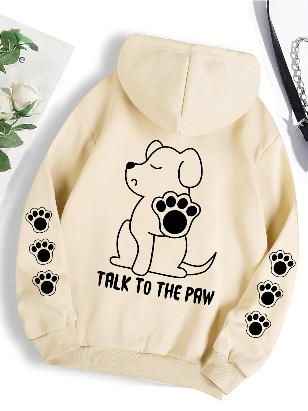 ⭐ Talk To The Paw Hoodie Damen | Lustiger Hunde Cartoon Print | Fleece Pullover