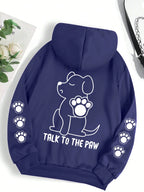 ⭐ Talk To The Paw Hoodie Damen | Lustiger Hunde Cartoon Print | Fleece Pullover