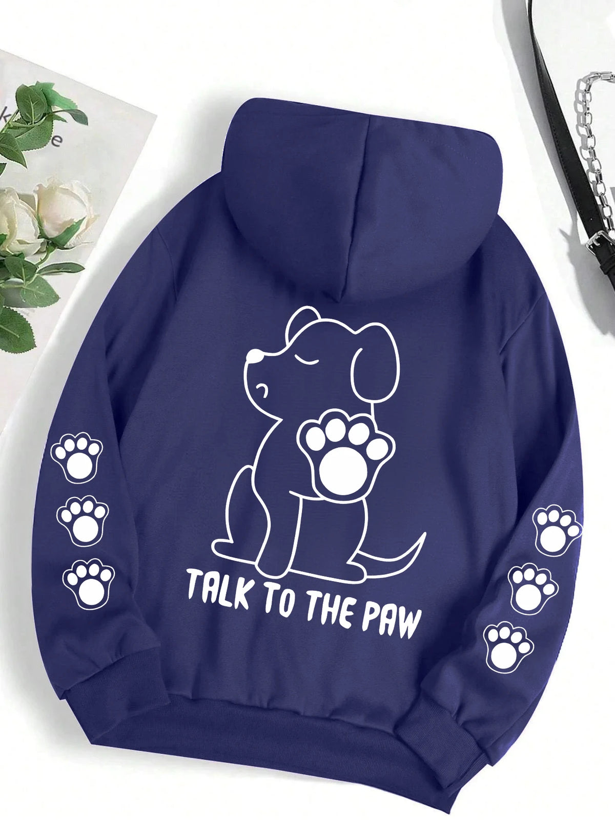 ⭐ Talk To The Paw Hoodie Damen | Lustiger Hunde Cartoon Print | Fleece Pullover