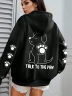 ⭐ Talk To The Paw Hoodie Damen | Lustiger Hunde Cartoon Print | Fleece Pullover