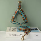 ⭐ Personalisiertes Hunde-Geschirr & Leine | Karo-Muster | Gratis Gravur Name & Tel | S-XL