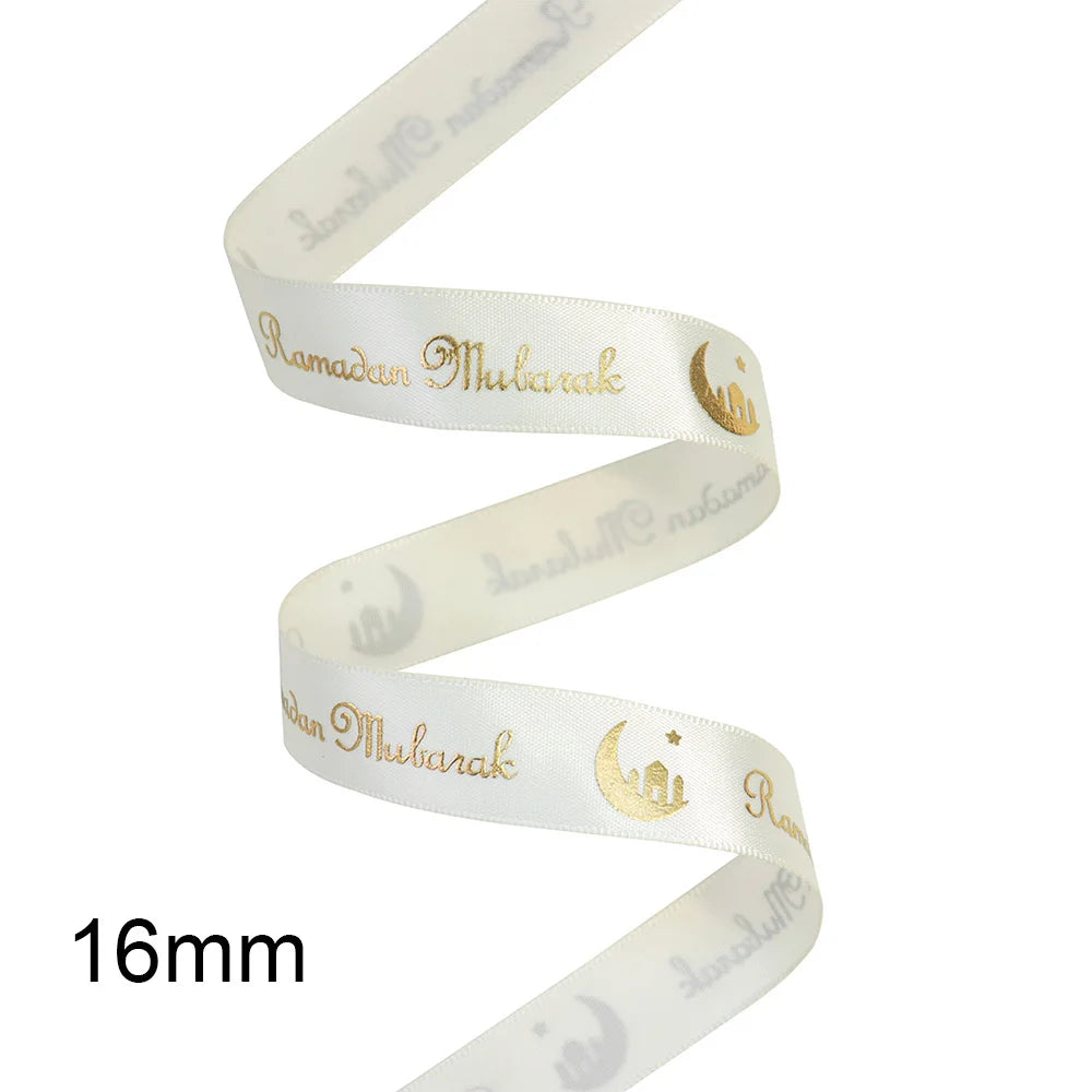 ⭐Satin Geschenkband Eid Mubarak | Goldfolien Aufdruck | Ramadan Deko & Verpackung