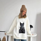 American Retro Animal Dog Print Loose Casual Sweatshirt Women Hoodies Long Sleeve Crewneck White Oversized Pullovers Autumn 2025