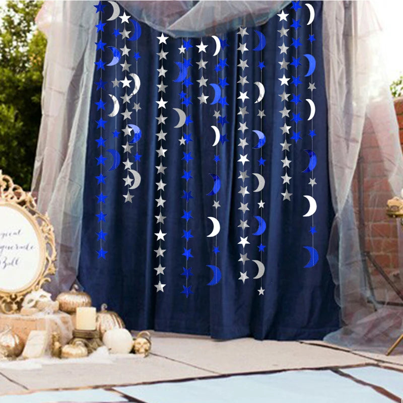 ⭐Ramadan Papier Girlande 4m | Mond & Stern Anhänger | Eid Mubarak Party Deko