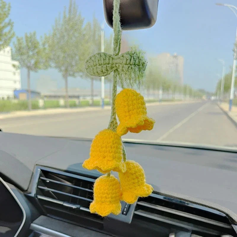 ⭐ Gehäkelte Pflanze Auto Anhänger | Rückspiegel Deko | Handmade Plant Charm | Grün