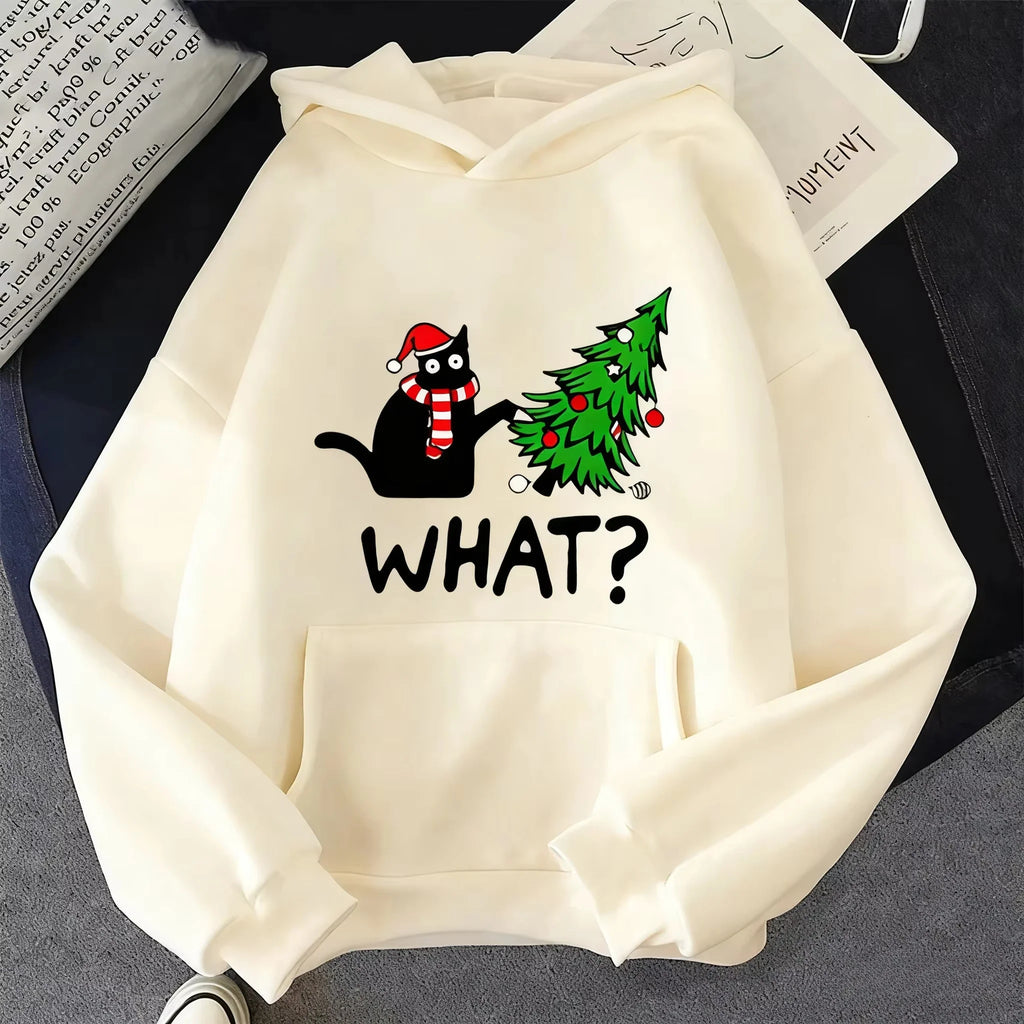 ⭐ Katzen Hoodie Weihnachten | Warmes Fleece Innenfutter | Cat & Tree Print | Unisex S-3XL