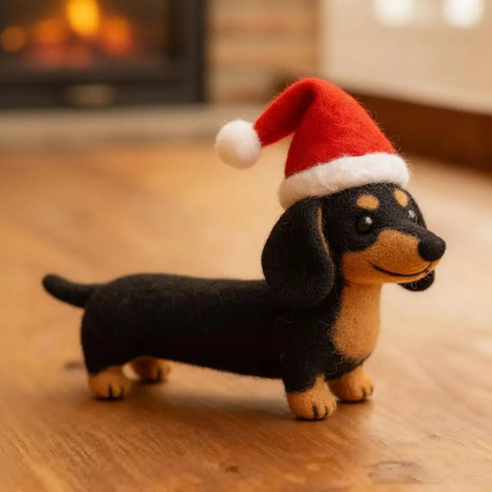 ⭐ Filz Dackel Weihnachtsdeko | Handgefertigter Anhänger 10cm | Santa Mütze | Hundeliebhaber