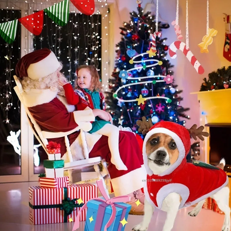 ⭐ Hunde Hoodie Weihnachten Rentier | Roter Wintermantel mit Geweih | Warm & Weich XS-XXL