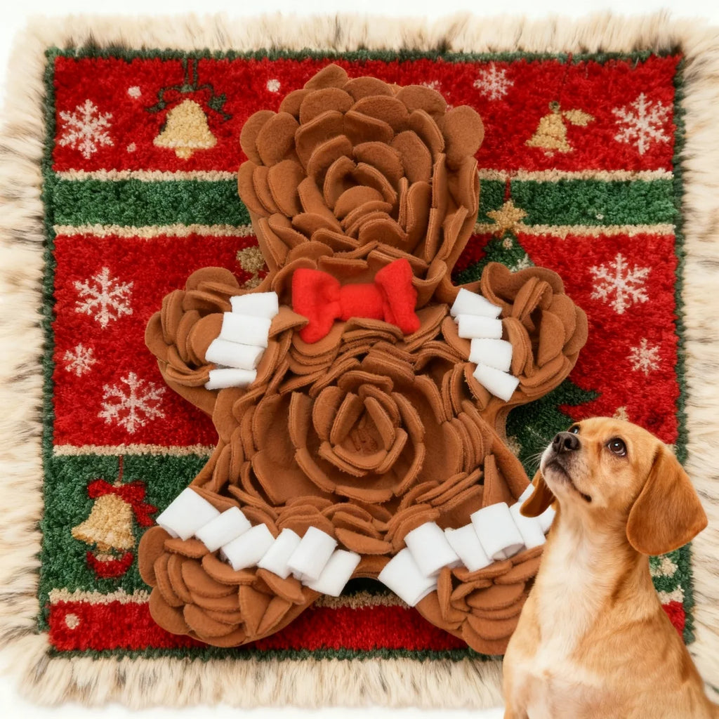 ⭐ Schnüffelteppich Hund Weihnachten | Lebkuchenmann Suchspiel | Anti-Schling Matte