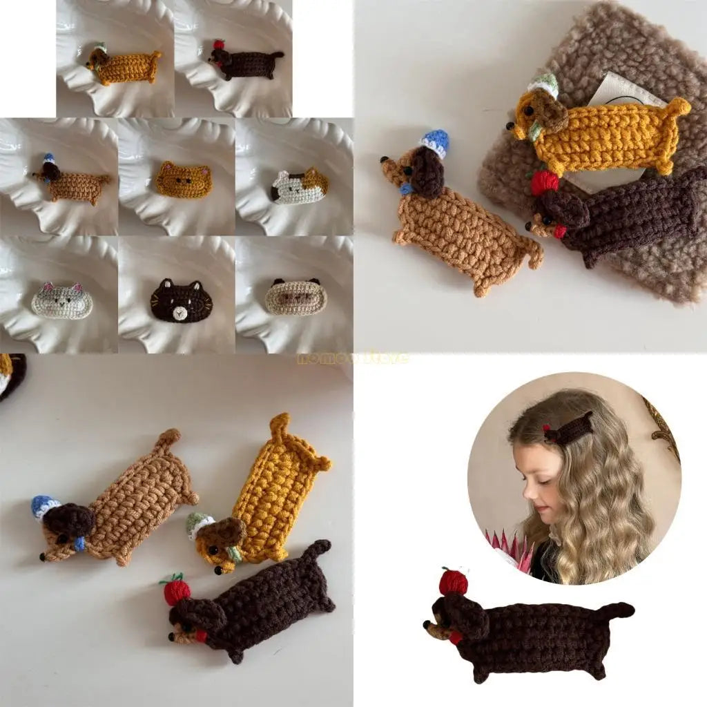 ⭐ Häkel Haarspange Handgemacht | Süße Tier Motive Hund & Katze | Yarn Hair Clip | 1 Stück