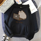 Women Ullzang Cute Cat Sweatshirt Funny Cartoon Pusheen Cat Kawaii Harajuku Korean Style Hoodies Graphic Fashion Hoody Female