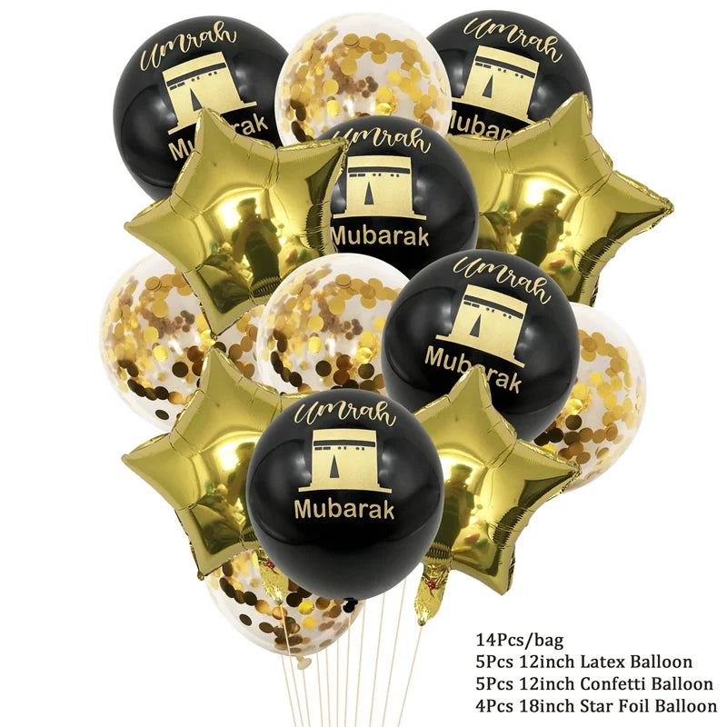 ⭐ 10x Umrah Mubarak Luftballons | Schwarz Gold Deko Set | Latexballons Islamische Party