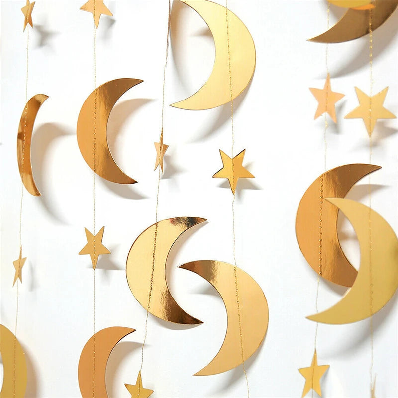 ⭐Ramadan Papier Girlande 4m | Mond & Stern Anhänger | Eid Mubarak Party Deko