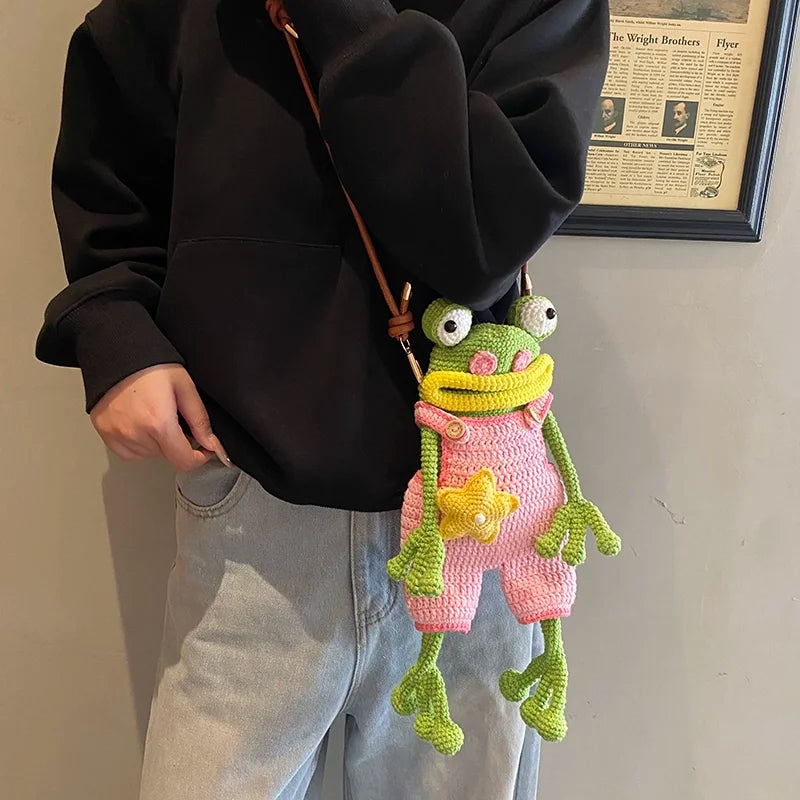 ⭐Frosch Handytasche Big Mouth | Wurstlippen & Lederriemen | Ugly Cute Strick Tasche