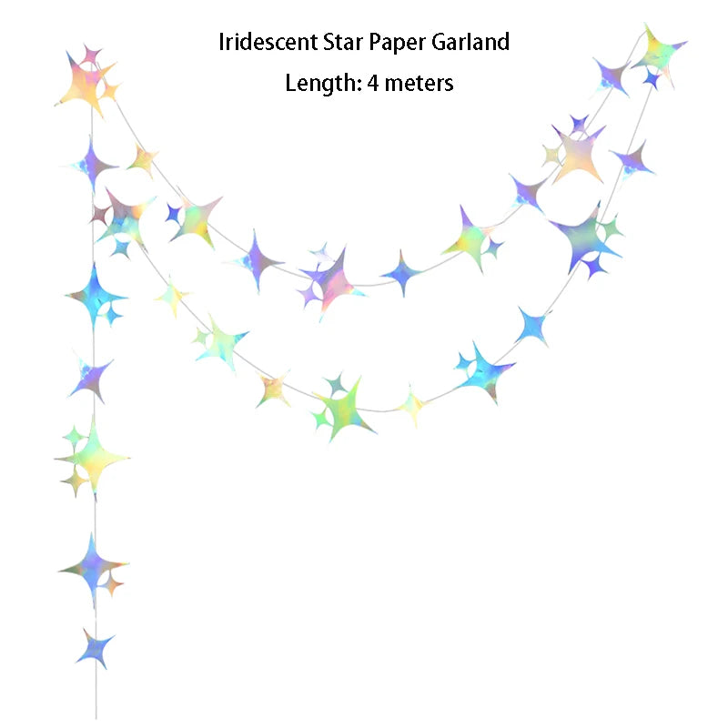 Iridescent Star Moon Circle Garland Ramadan EID Mubarak Birthday Party Decorations Hanging Crescent Twinkle Little Star Streamer