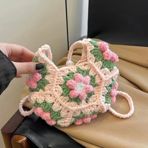 ⭐Handgehäkelte Blumen Umhängetasche | Stoffgarn Schultertasche | Süße Strick Armpit Bag