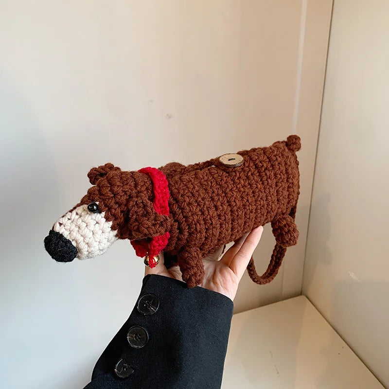 Western style sausage dog yarn hook woven bag finished product, parent-child crossbody bag, mobile phone bag