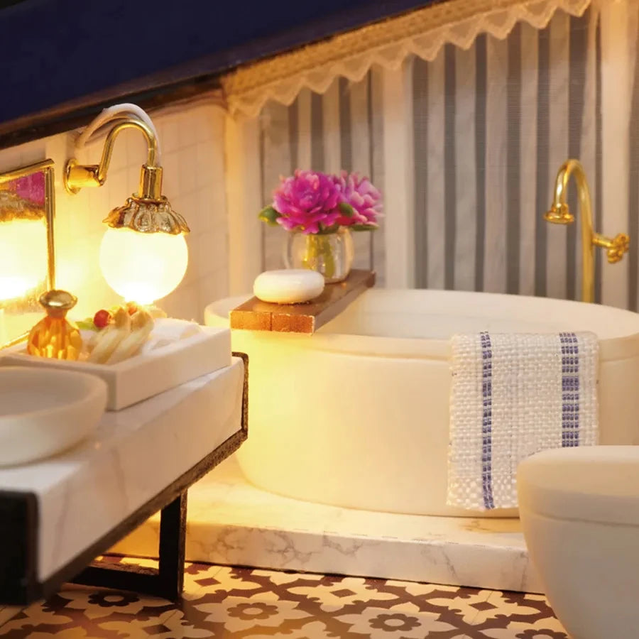 ⭐ DIY Puppenhaus Bausatz Holz 1:24 | Große Miniatur Villa mit LED | Modellbau Haus 29cm